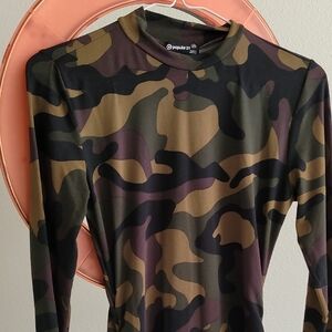 Elegant Green and Brown Long Sleeve Dress